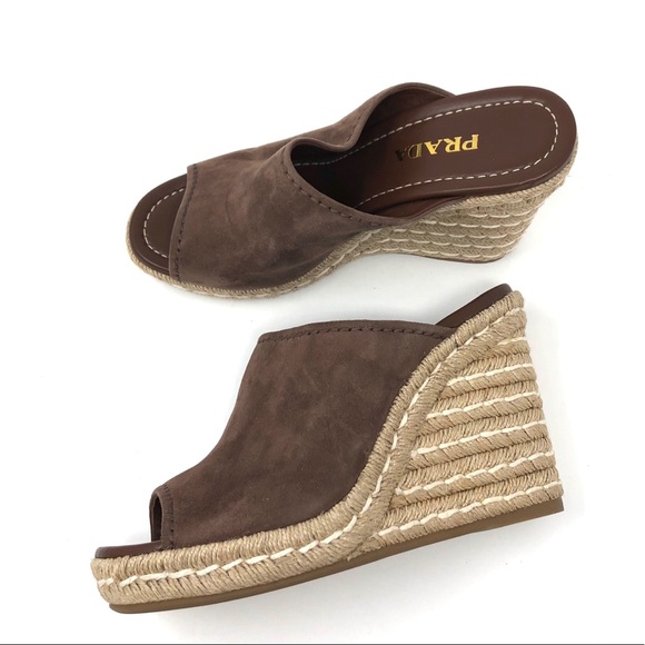 PRADA suede espadrille wedge mules, made in Italy, size 40.5 NWOT - Picture 9 of 16
